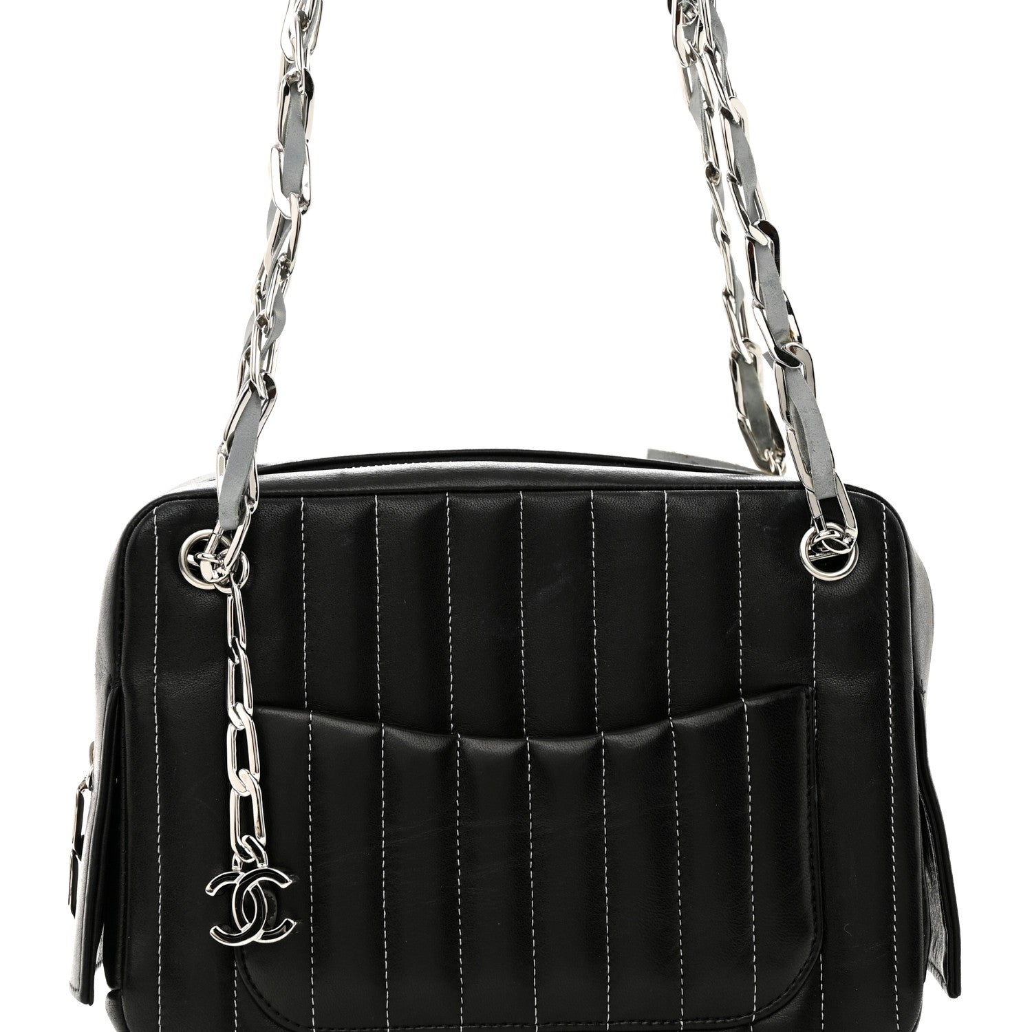 Chanel Lambskin Vertical Quilted Mademoiselle Small Camera Case Black 9 of 13