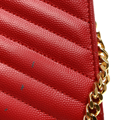 Saint Laurent Grain De Poudre Matelasse Chevron Monogram Chain Wallet New Red 12 of 12