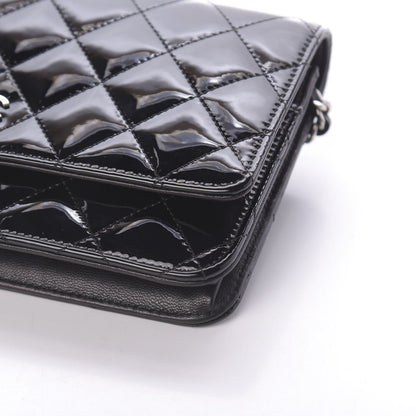 Chanel Patent Quilted Wallet On Chain WOC Navy Blue 11 of 11