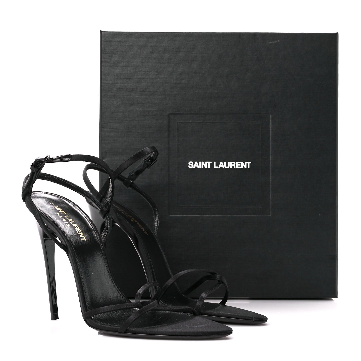 Crepe Satin Clara 110 Ankle Strap Sandals 38 Black