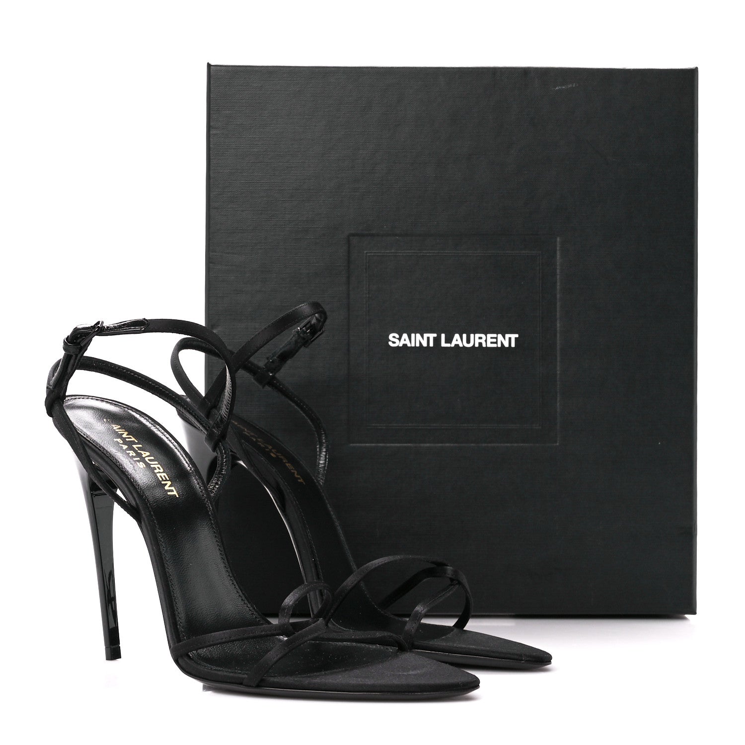 Saint Laurent Crepe Satin Clara 110 Ankle Strap Sandals 38 Black 9 of 9