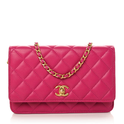 Chanel Lambskin Quilted CC Pearl Crush Wallet on Chain WOC Dark Pink 1 of 10