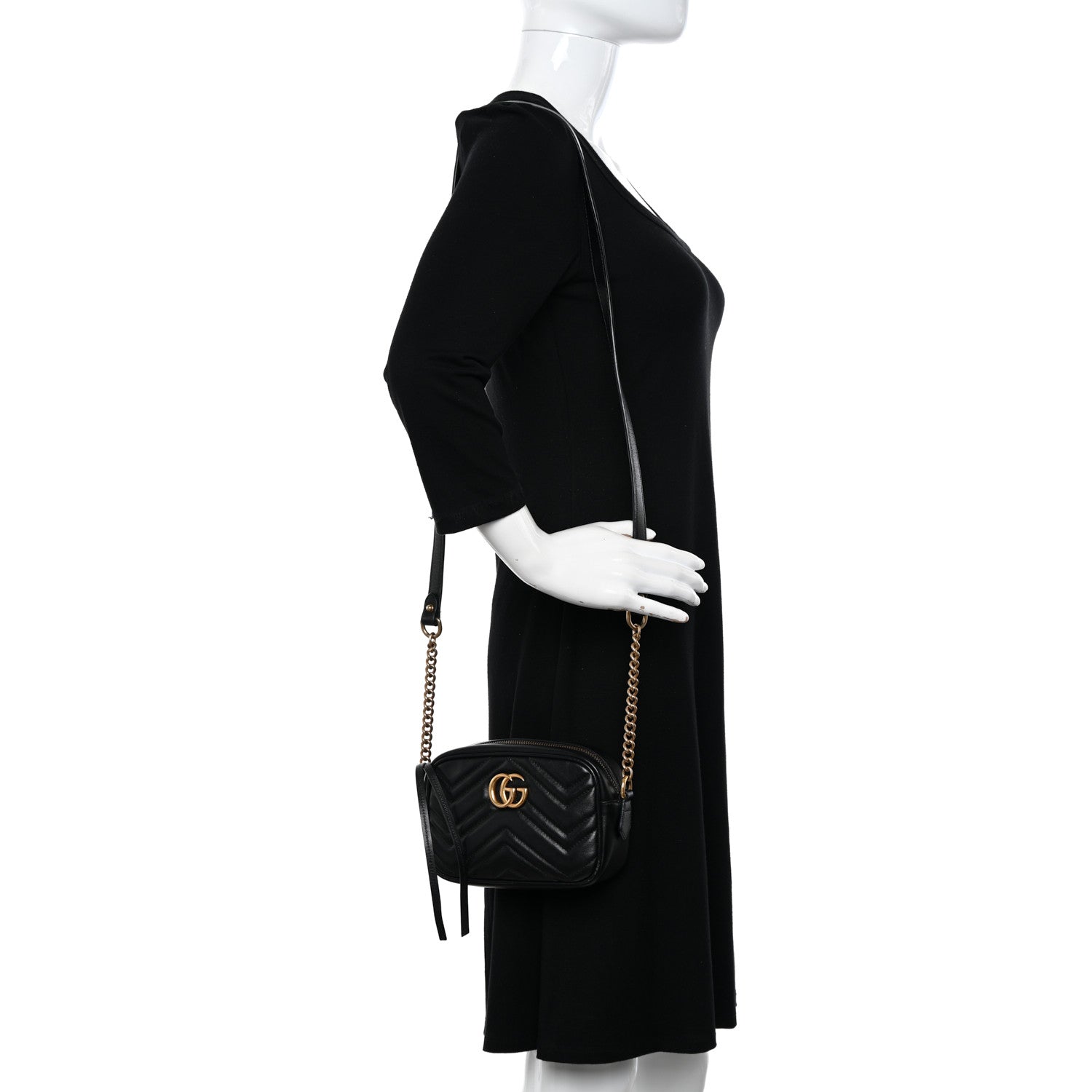 Gucci Calfskin Matelasse Mini GG Marmont Chain Shoulder Bag Black 2 of 12