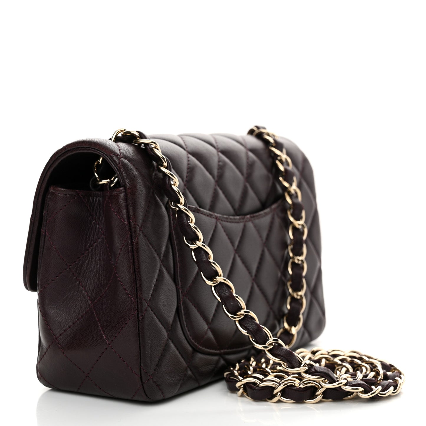 Lambskin Quilted Mini Rectangular Flap Dark Purple