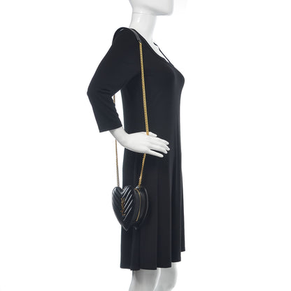 Saint Laurent Lambskin Matelasse Chevron Monogram Small Love Heart Chain Bag Black 2 of 11