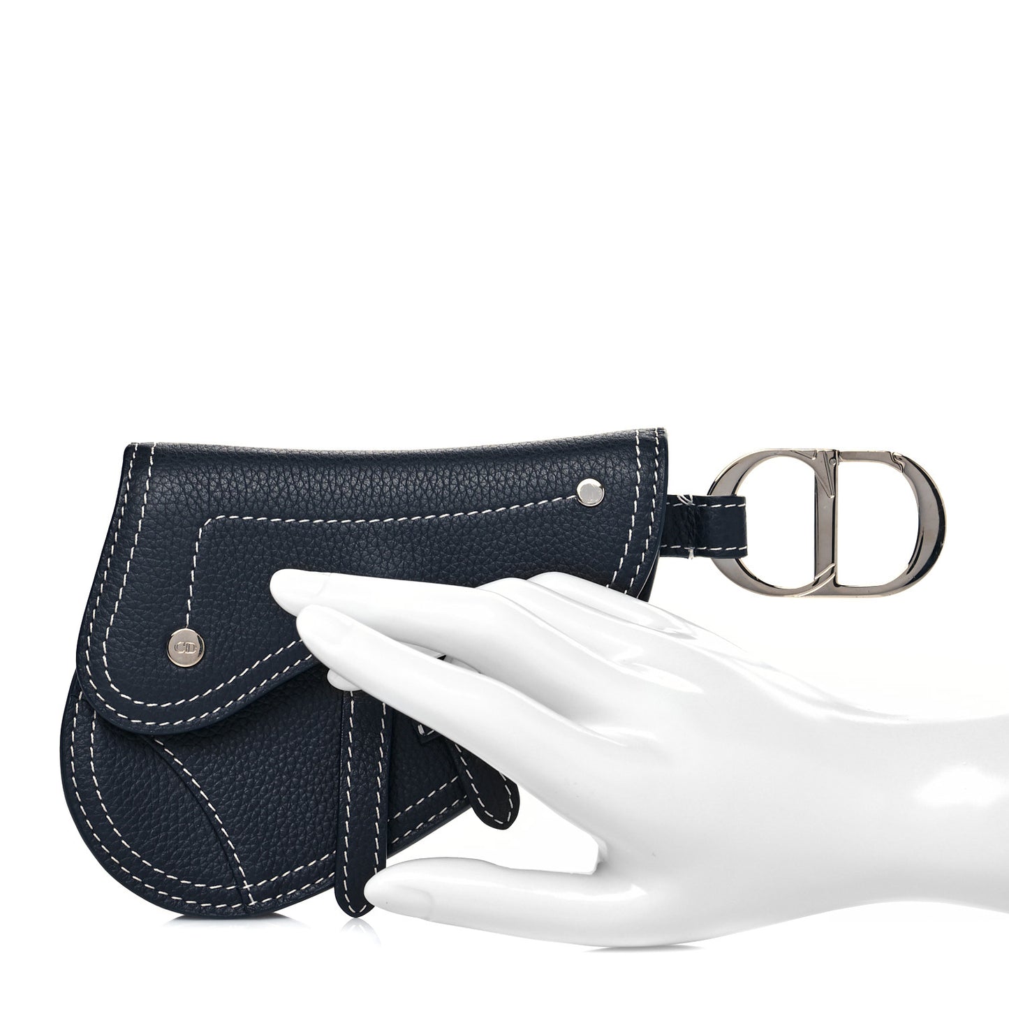 Grained Calfskin Saddle Mini Key Ring Navy Blue