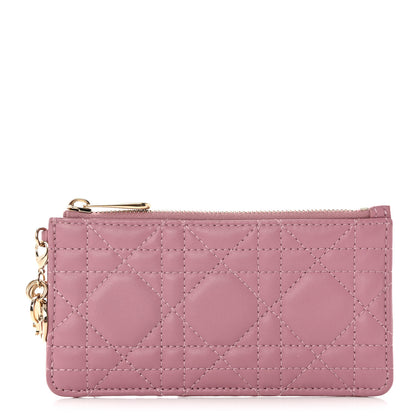 Christian Dior Lambskin Cannage Small Lady Dior Zip Card Holder Pink 1 of 8