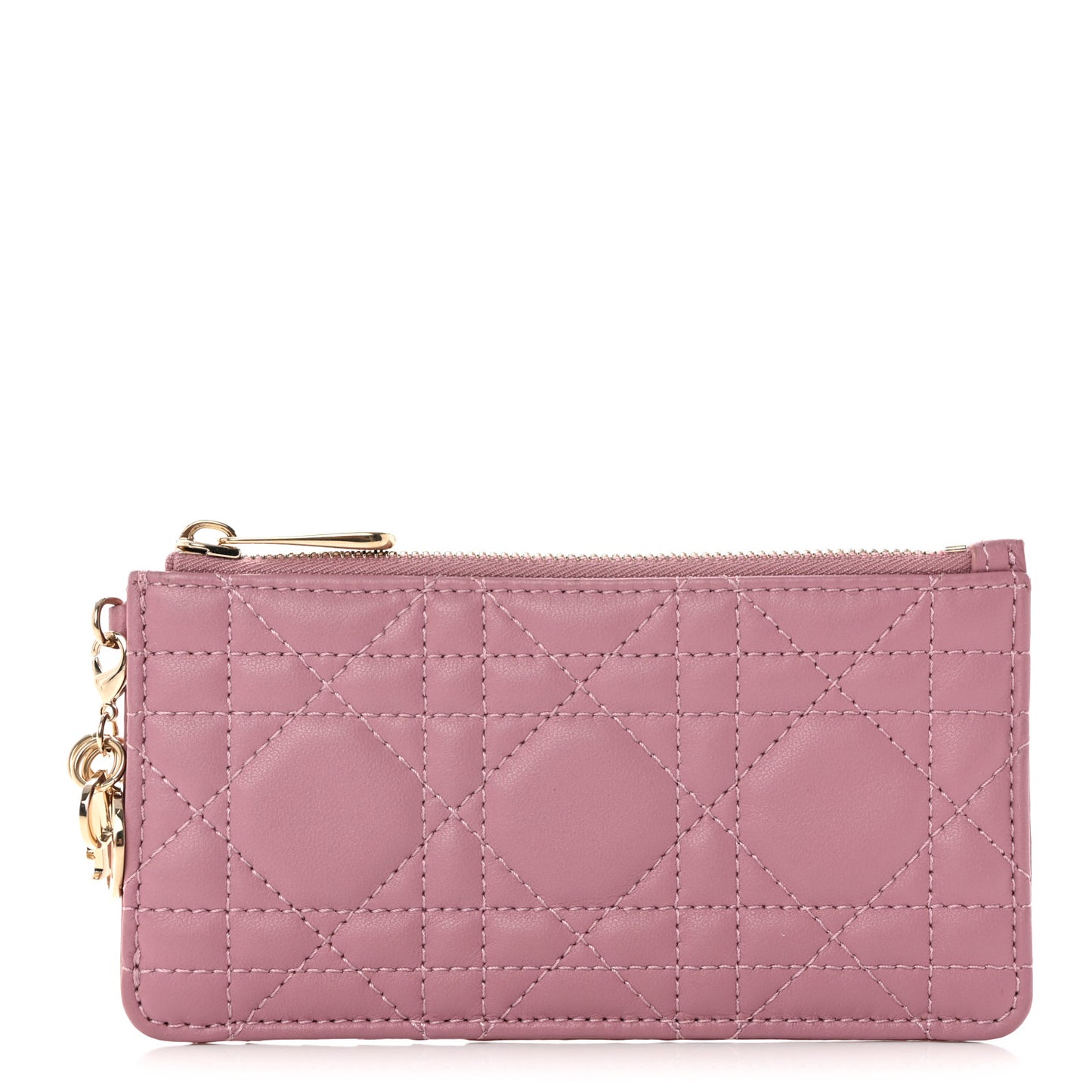 Lambskin Cannage Small Lady Dior Zip Card Holder Pink
