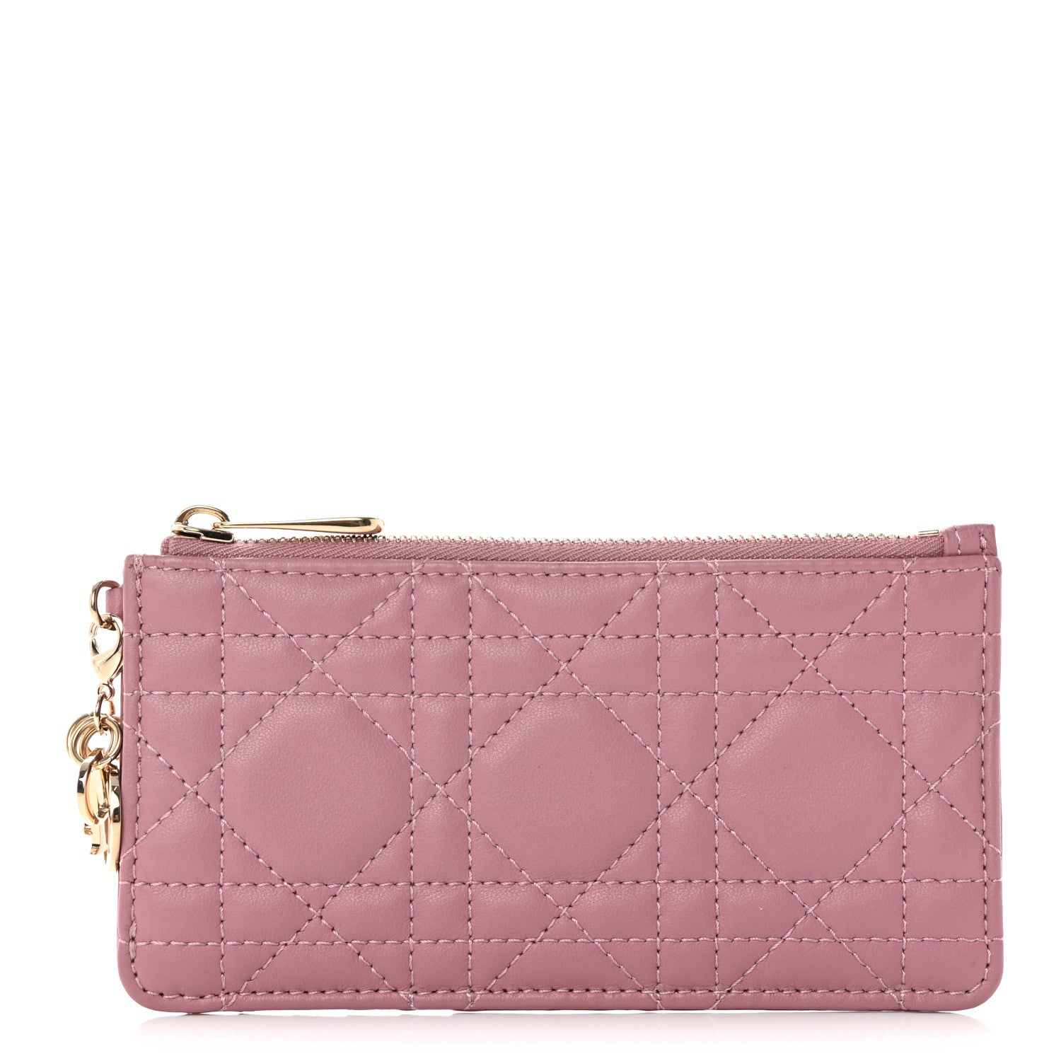 Christian Dior Lambskin Cannage Small Lady Dior Zip Card Holder Pink 1 of 8