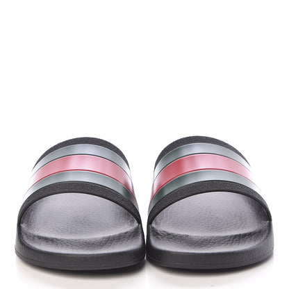 Gucci Rubber Web Mens Pool Slide Sandals 6 Black Green Red 2 of 9