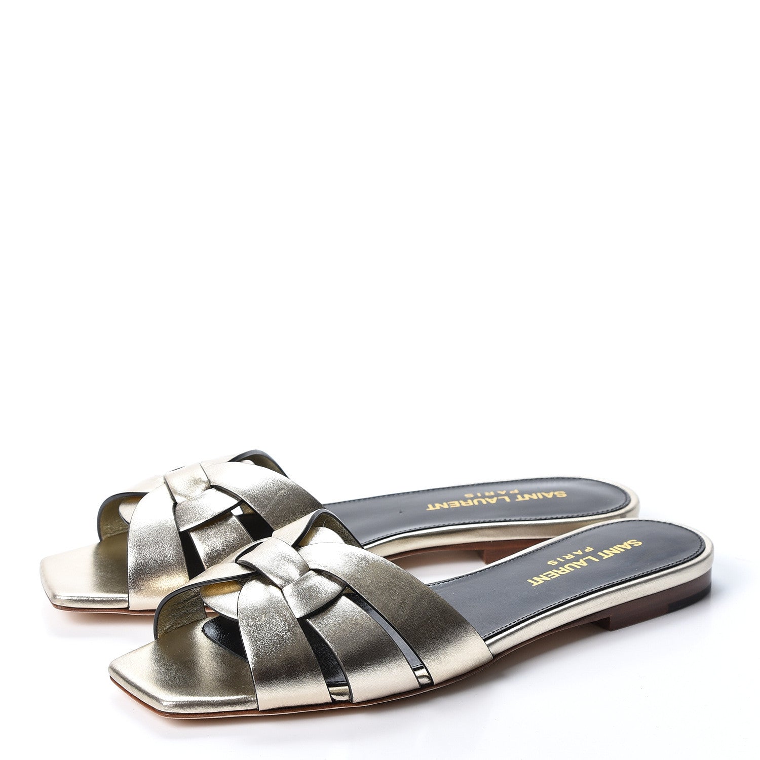 Saint Laurent Calfskin Tribute 05 Slide Sandals 35 Gold 3 of 9
