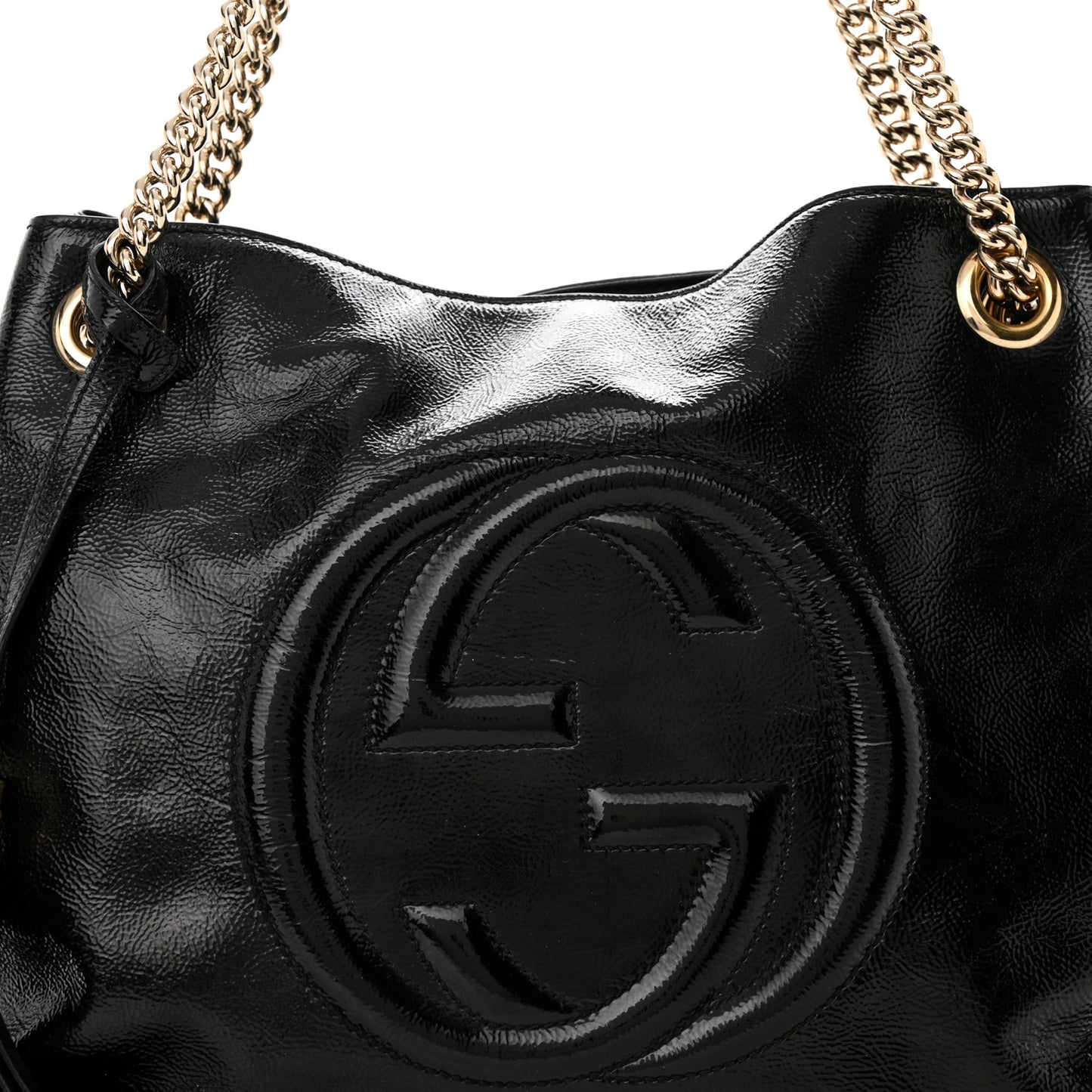 Patent Medium Soho Chain Shoulder Bag Black