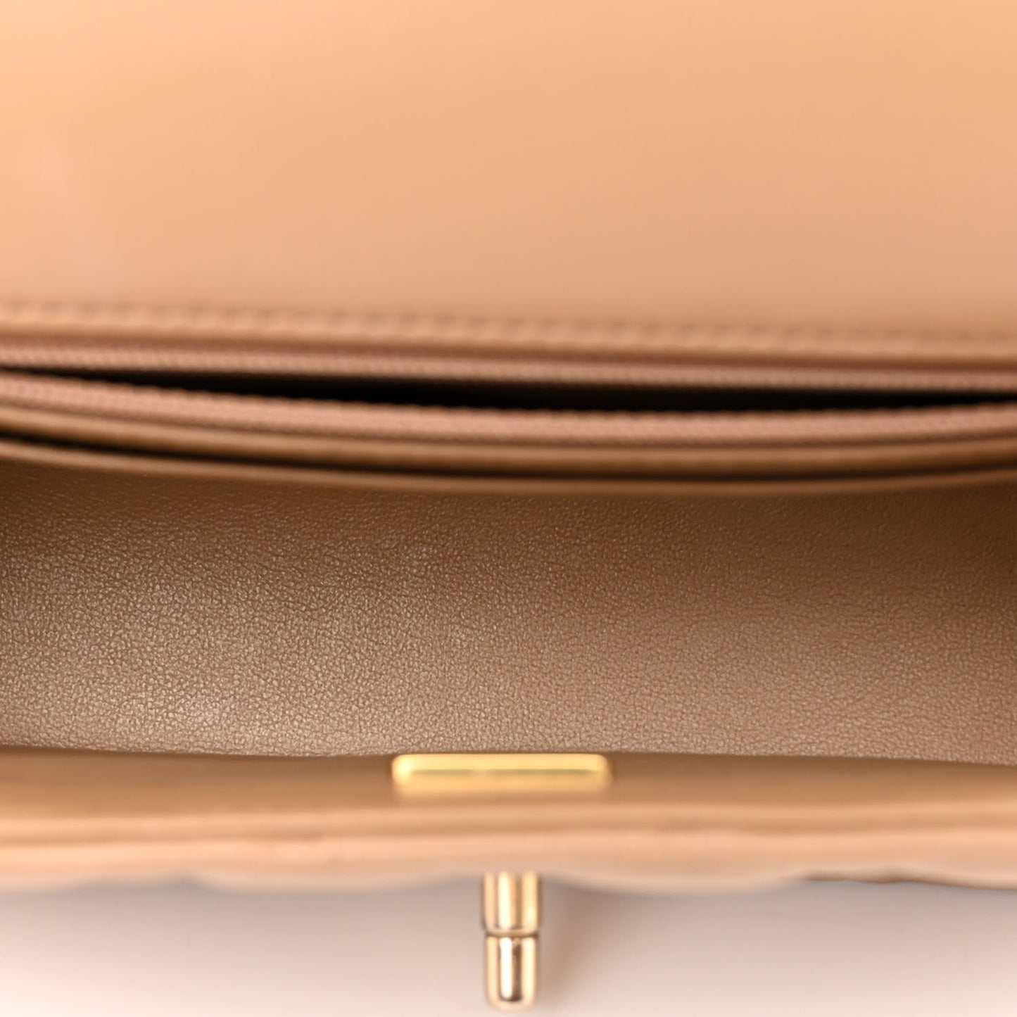 Lambskin Quilted Metal Mini Top Handle Rectangular Flap Beige