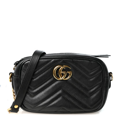 Gucci Calfskin Matelasse Mini GG Marmont Chain Shoulder Bag Black 1 of 10