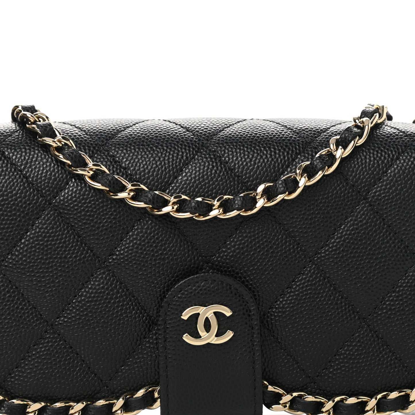 Caviar Quilted Glasses Case With Chain Black