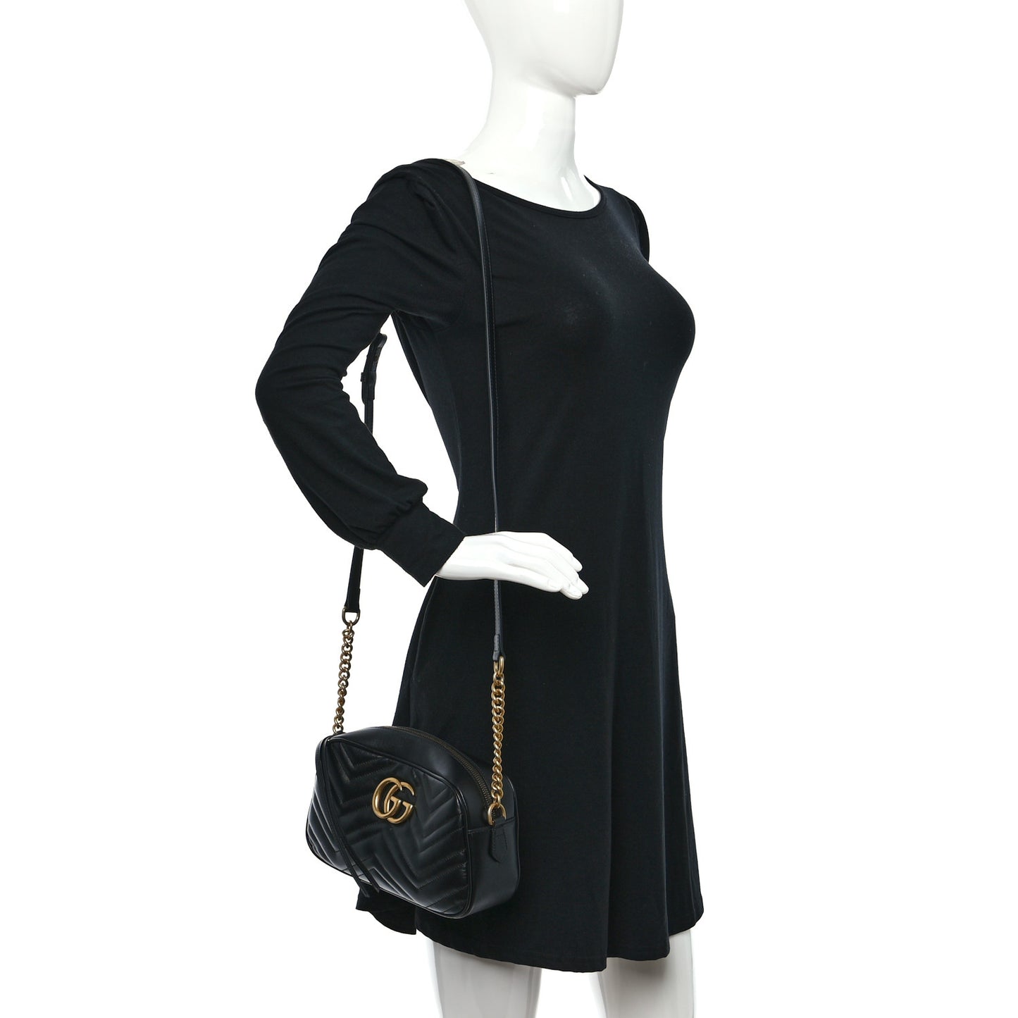 Calfskin Matelasse Small GG Marmont Chain Shoulder Bag Black