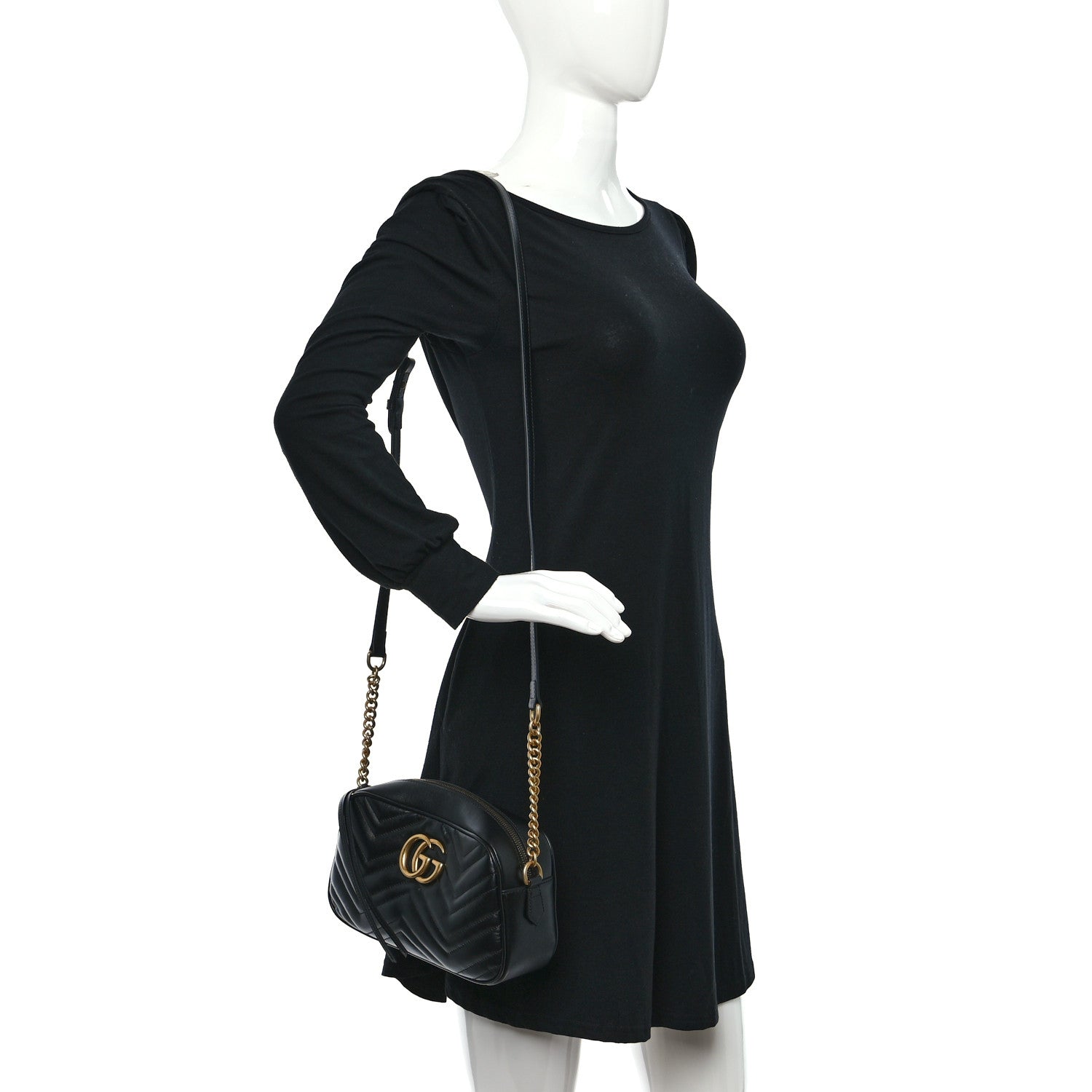 Gucci Calfskin Matelasse Small GG Marmont Chain Shoulder Bag Black 2 of 10