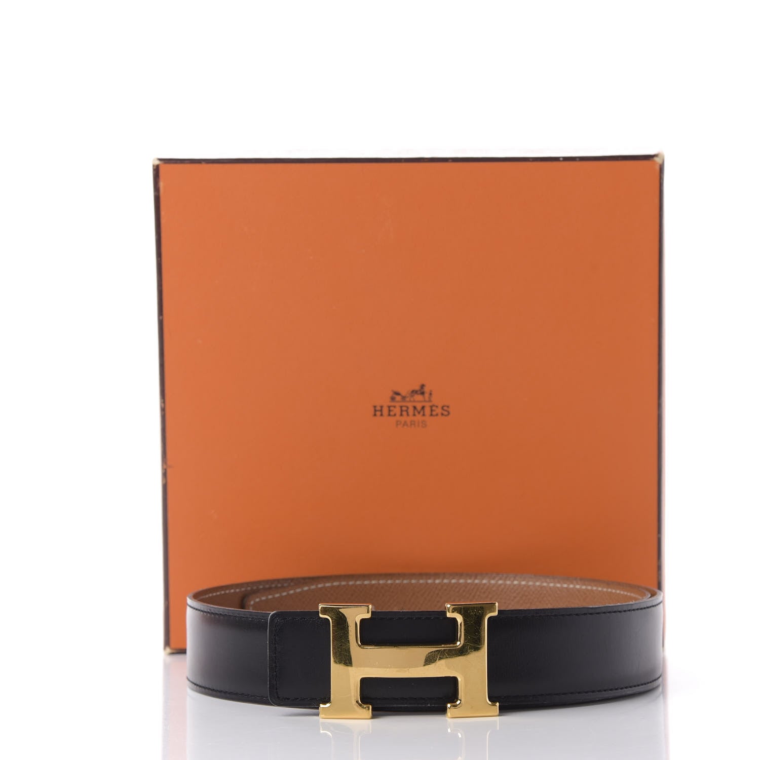 Hermes Box Courchevel 32mm H Belt 75 Black Gold 8 of 8