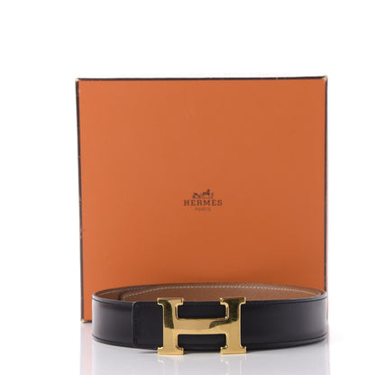 Hermes Box Courchevel 32mm H Belt 75 Black Gold 8 of 8