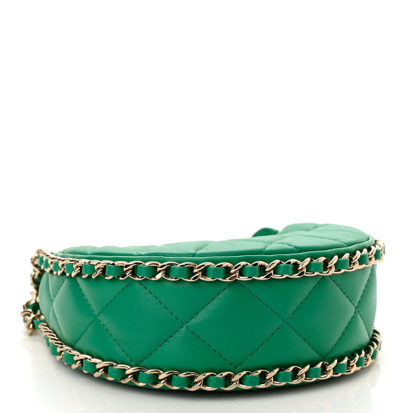 Lambskin Quilted Mini Chain Around Hobo Green