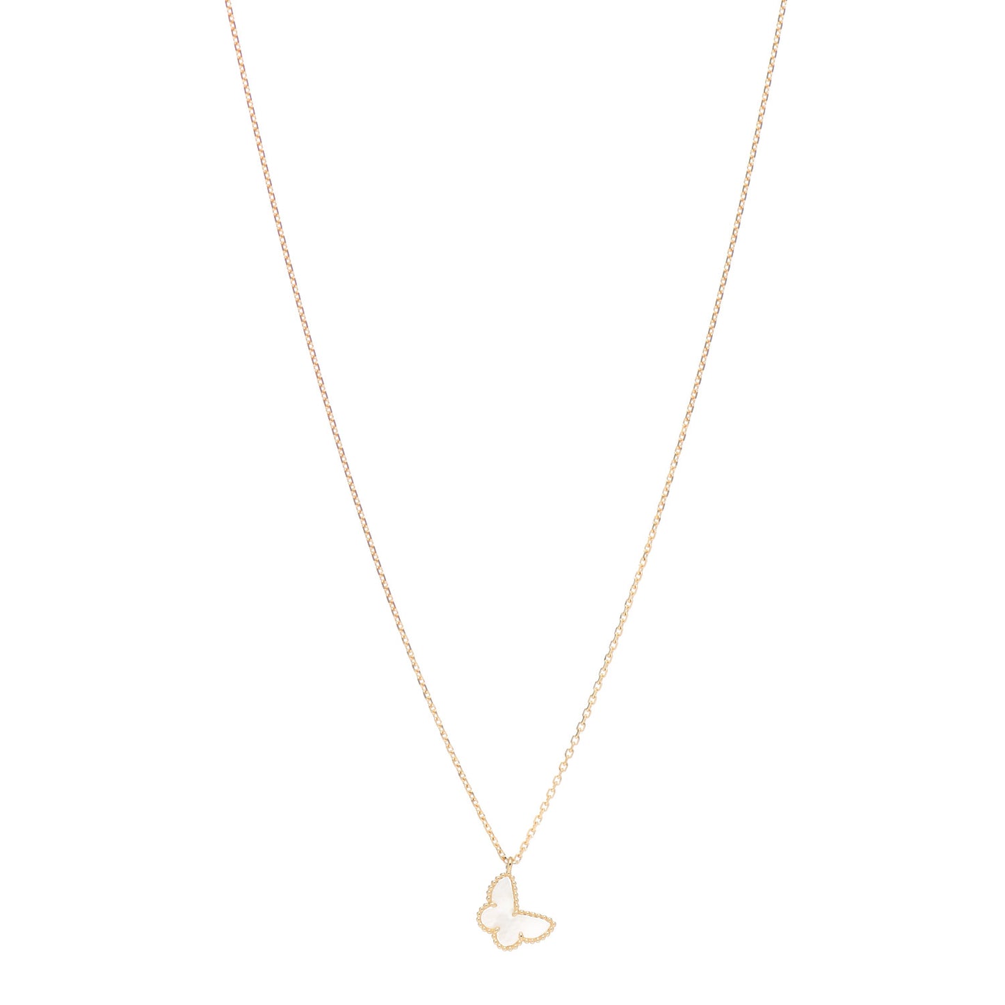 18K Yellow Gold Mother of Pearl Sweet Alhambra Butterfly Pendant Necklace