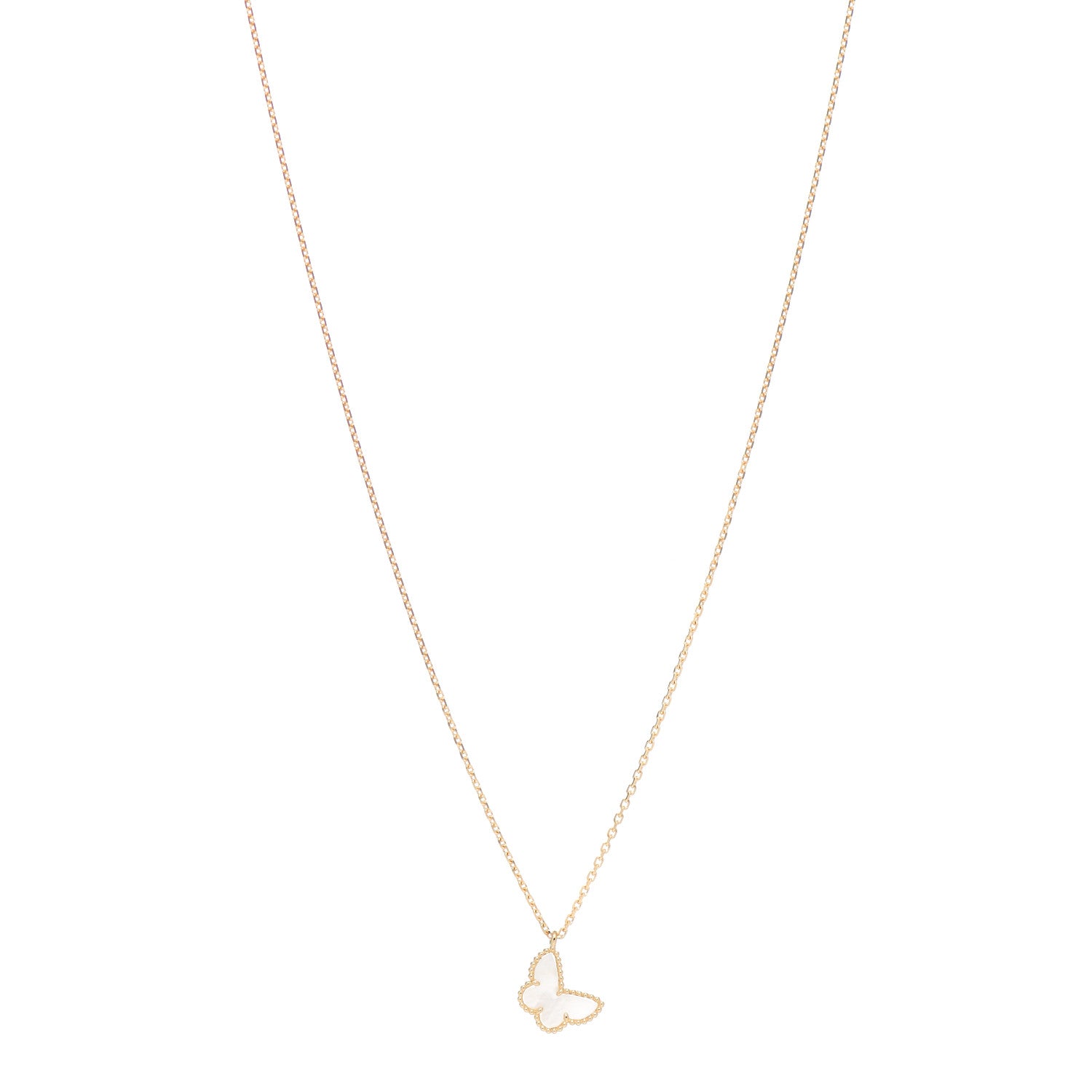 Van Cleef & Arpels 18K Yellow Gold Mother of Pearl Sweet Alhambra Butterfly Pendant Necklace 1 of 5