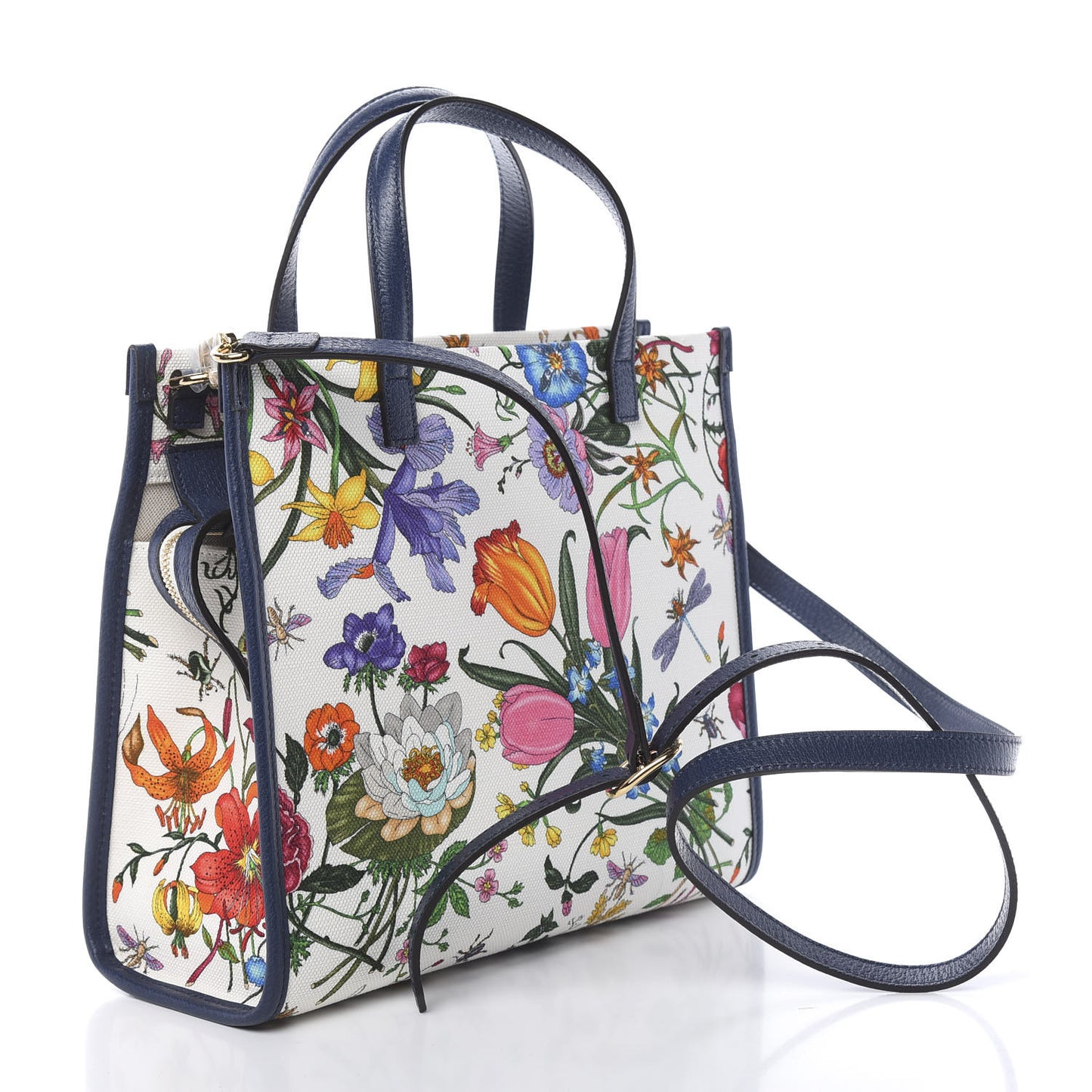 Canvas Medium Flora Tote White Multicolor Blue Agata