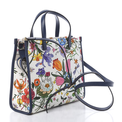 Gucci Canvas Medium Flora Tote White Multicolor Blue Agata 4 of 11