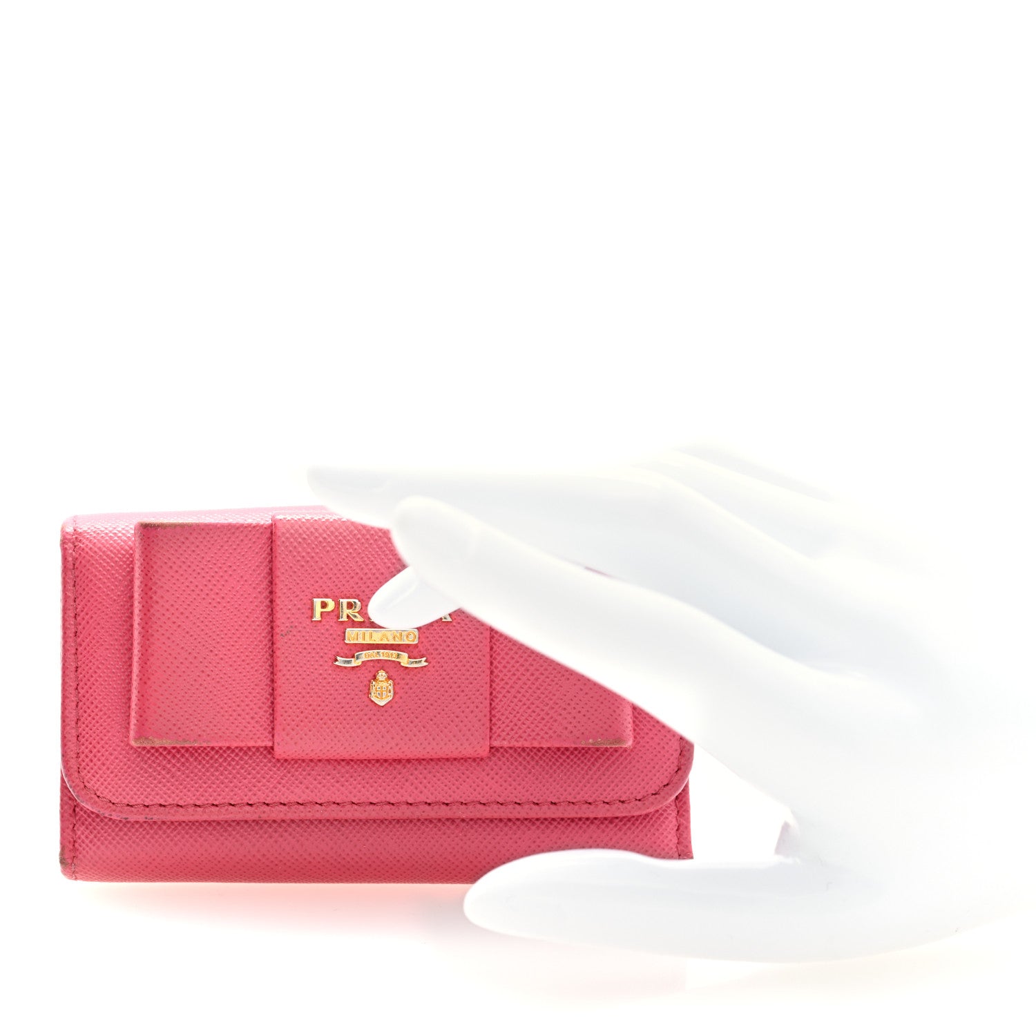 Prada Saffiano Fiocco Bow Metal 6 Key Holder Peonia 2 of 7