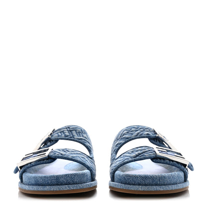 Fendi Denim Jacquard FF Womens Fendi Feel Buckled Slide Sandals 37 Blue 2 of 15