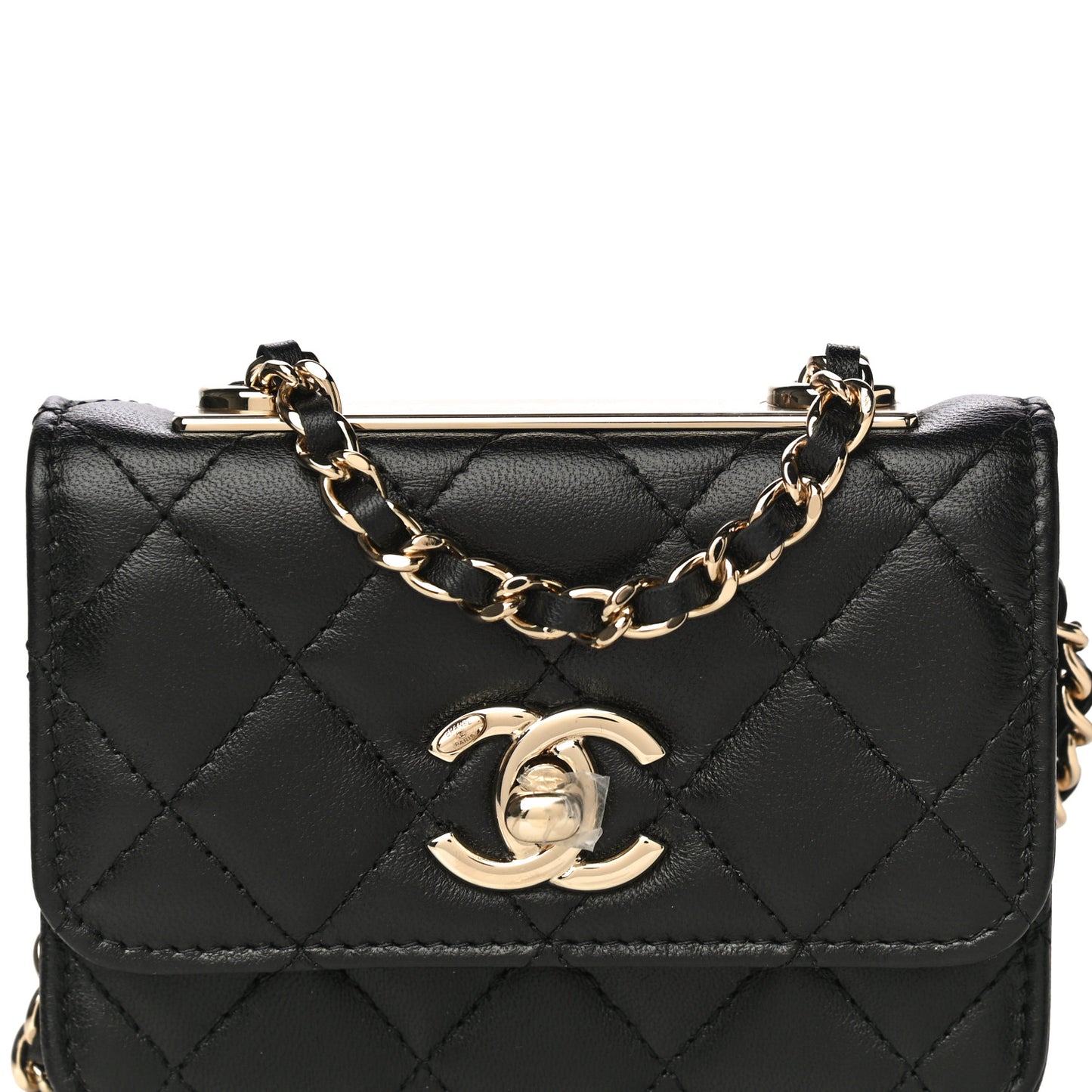 Lambskin Quilted Trendy CC Card Holder On Chain Black