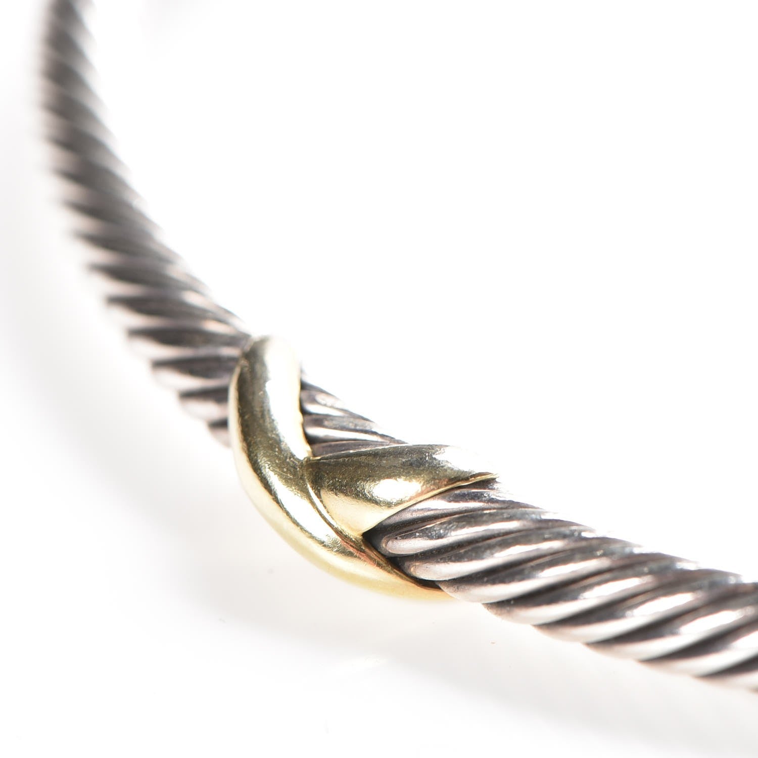 David Yurman Sterling Silver 18K Yellow Gold 4mm X Station Cable Bracelet 5 of 5
