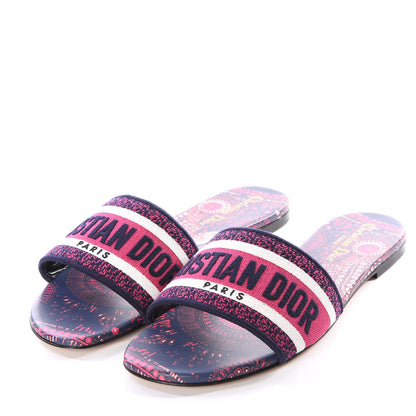 Christian Dior Canvas Embroidered Animals Dway Mules Slide Sandals 38.5 Deep Blue Fuchsia 2 of 10