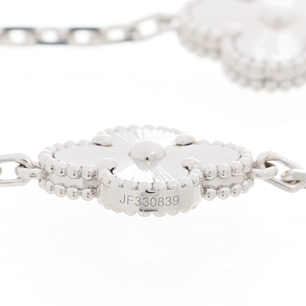 18K White Gold 5 Motifs Guilloche Vintage Alhambra Bracelet
