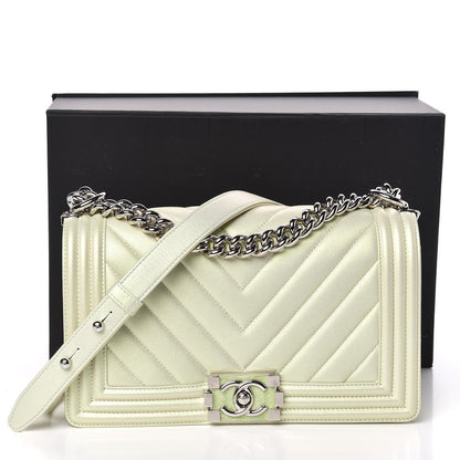 Chanel Iridescent Lambskin Chevron Quilted Medium Boy Flap Green 11 of 11