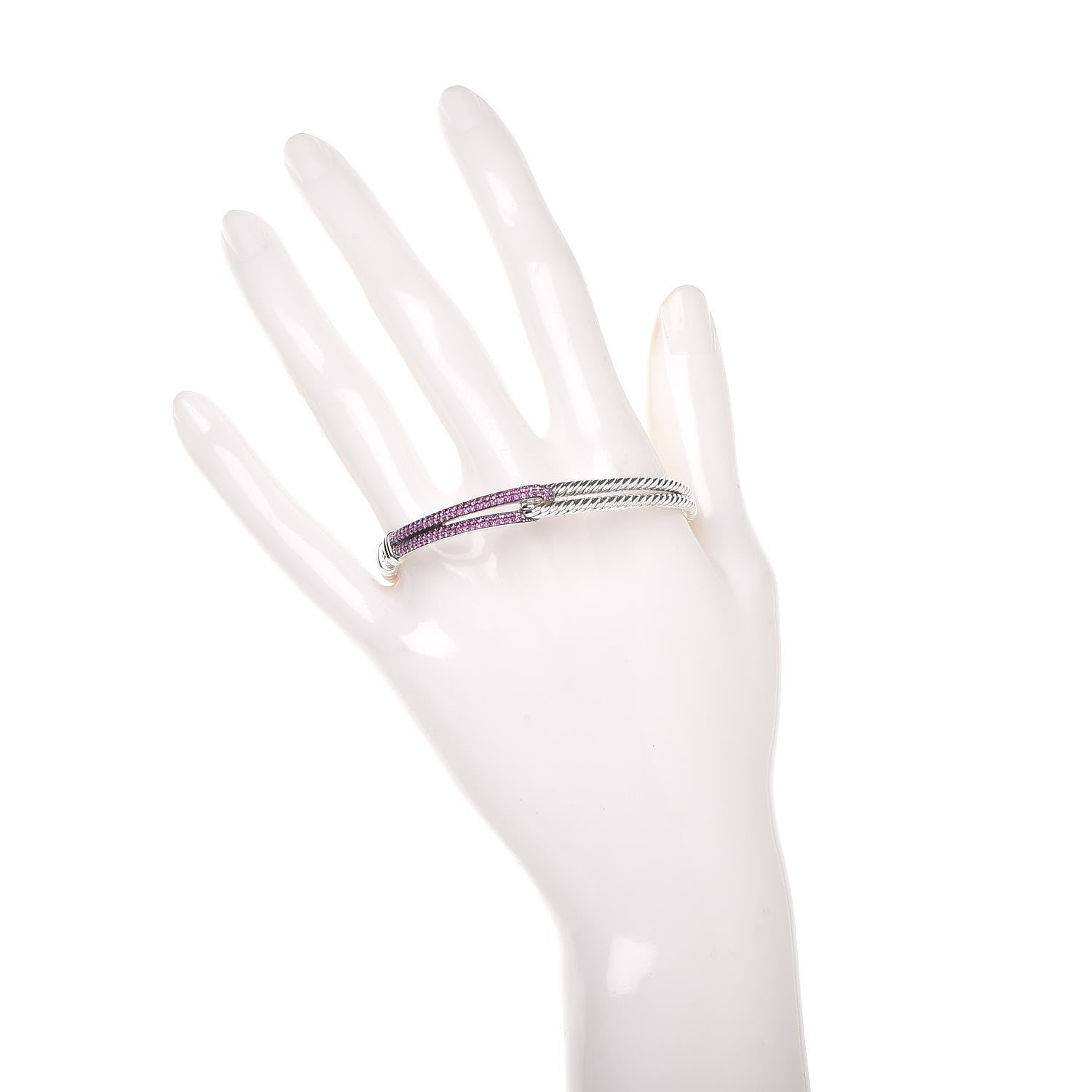 David Yurman Sterling Silver Pave Pink Sapphire 7mm Single Loop Labyrinth Bracelet 2 of 4