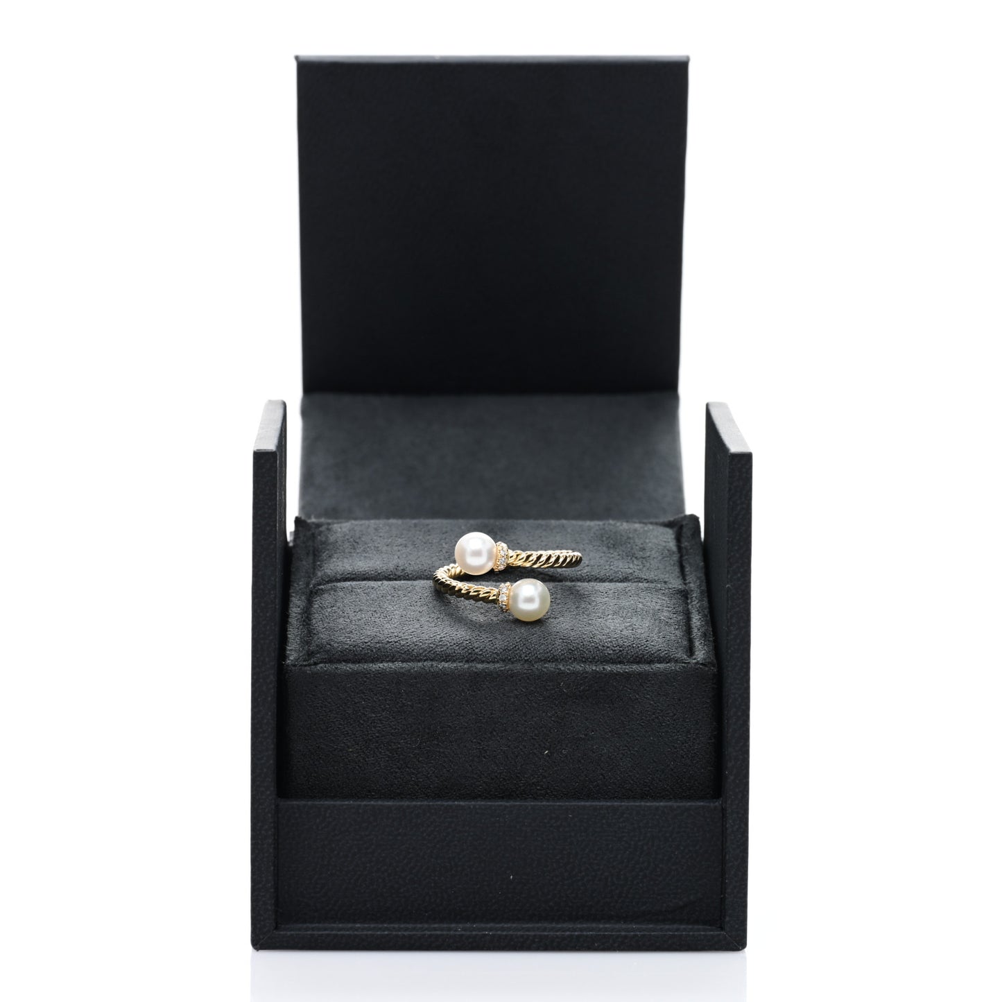 18K Yellow Gold Pearl Diamond Petite Solari Bypass Ring 50 5.5