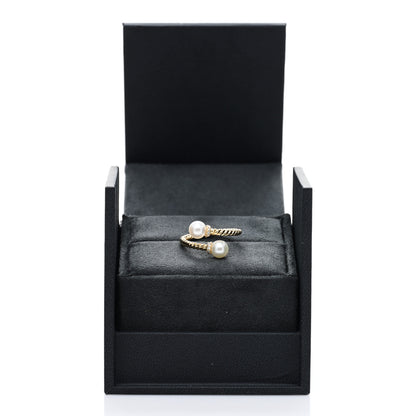 David Yurman 18K Yellow Gold Pearl Diamond Petite Solari Bypass Ring 50 5.5 5 of 5