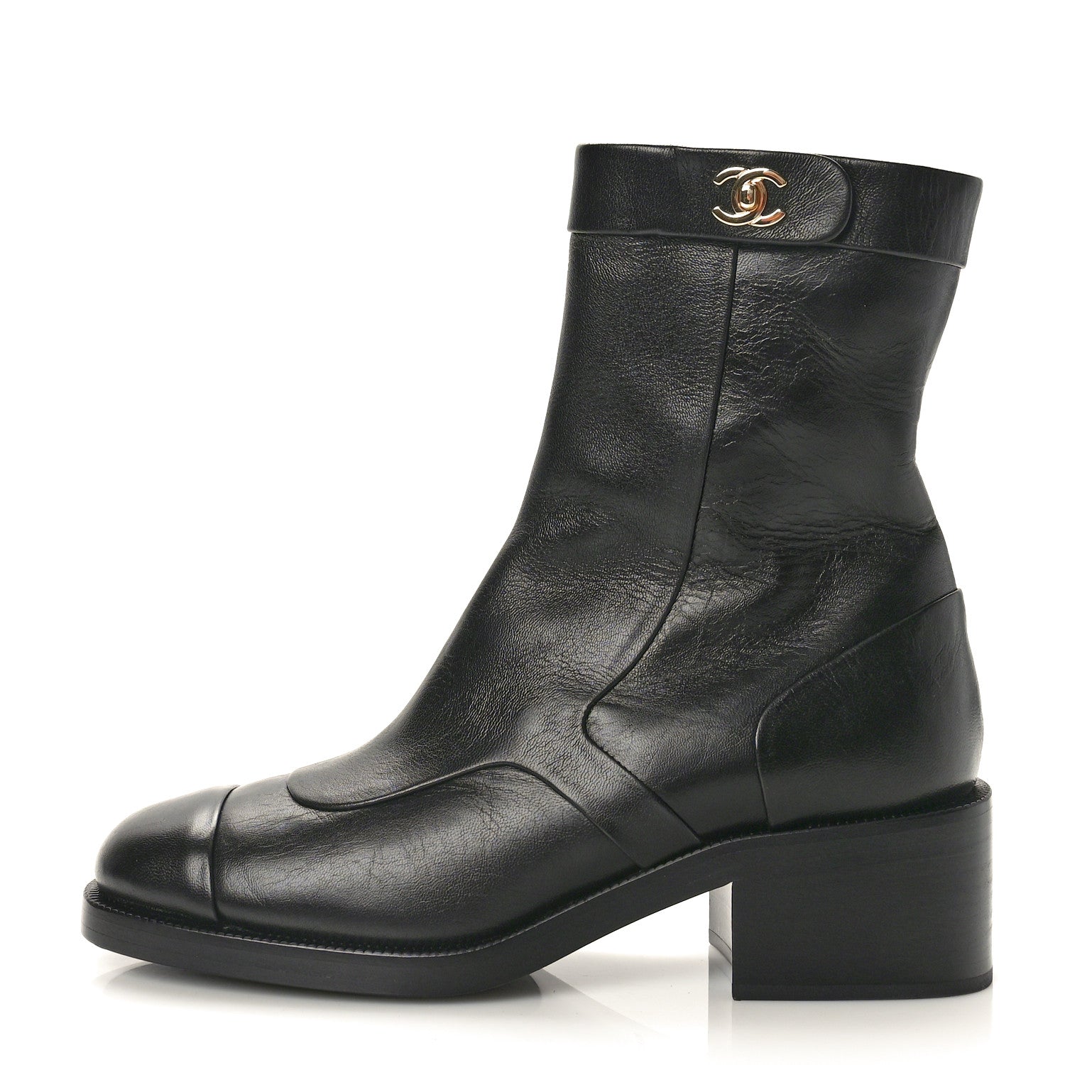 Chanel Shiny Goatskin CC Short Boots 37.5 Black 1 of 9