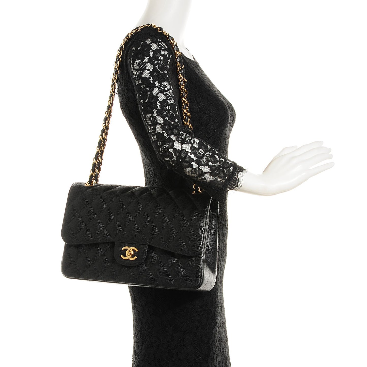 Caviar Quilted Jumbo Double Flap Black