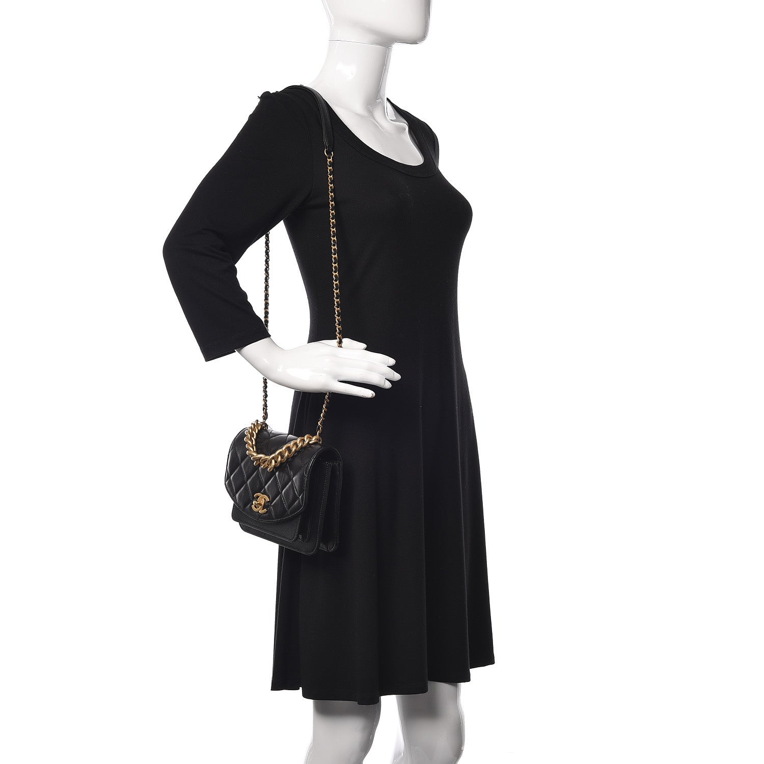 Chanel Calfskin Caviar Quilted Mini Chain Handle Flap Black 2 of 14