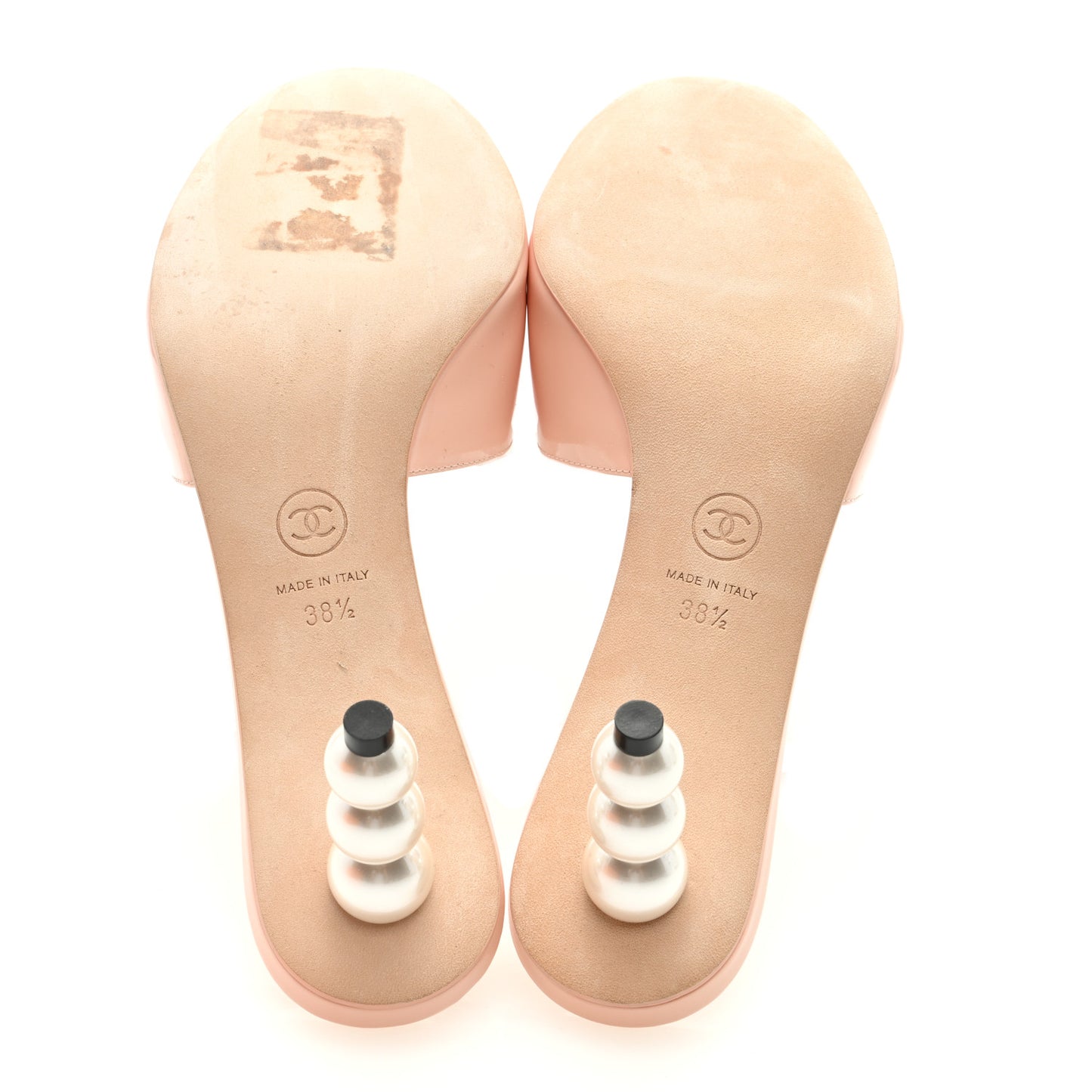 Patent Lambskin Pearl Mules 38.5 Light Pink