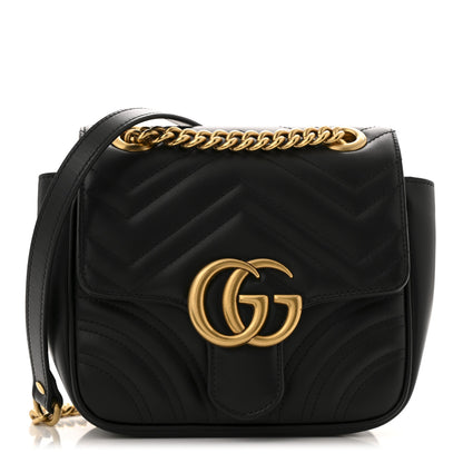 Gucci Calfskin Matelasse Mini GG Marmont Square Shoulder Bag Black 1 of 11