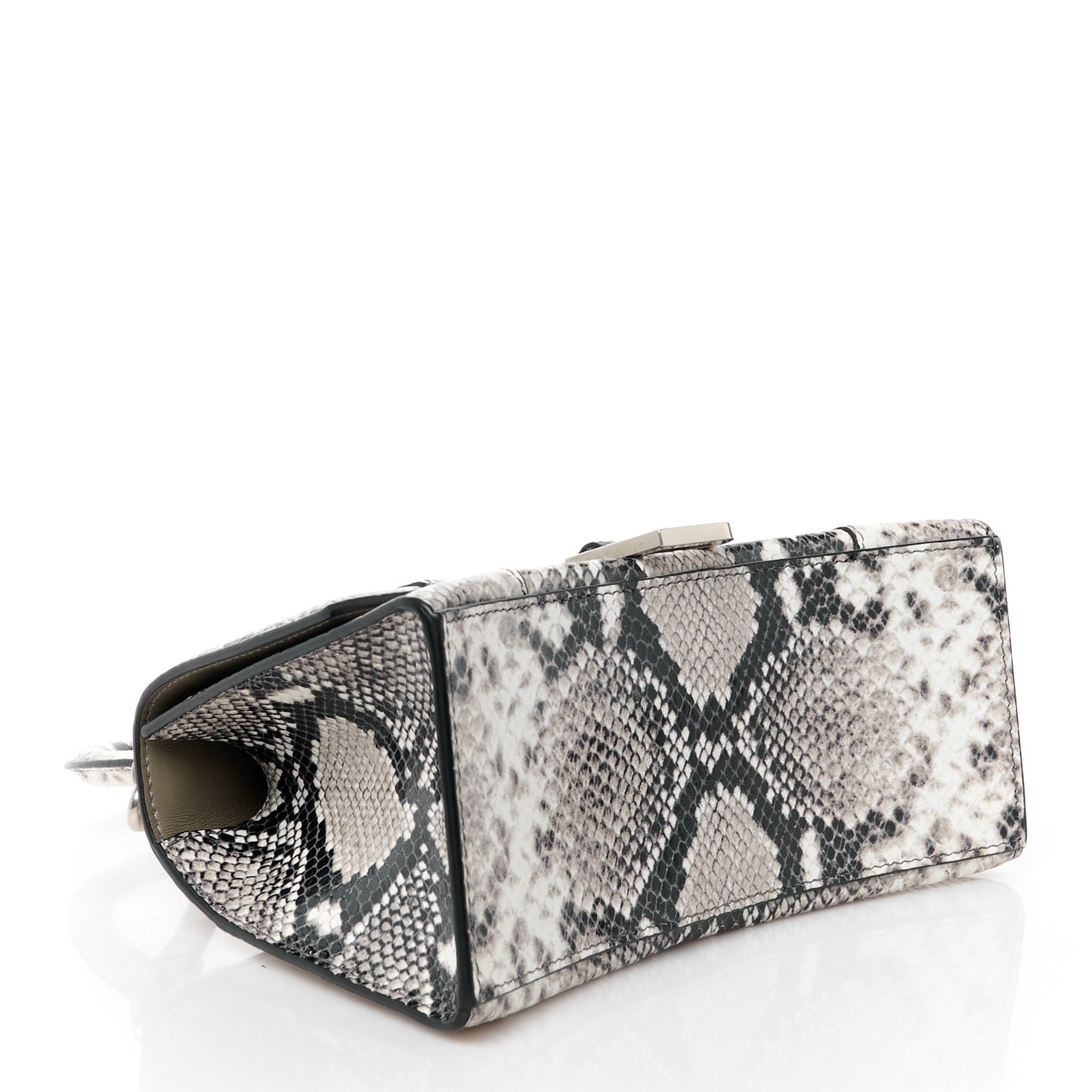 Calfskin Snake Effect Small Hourglass Top Handle Bag Black White