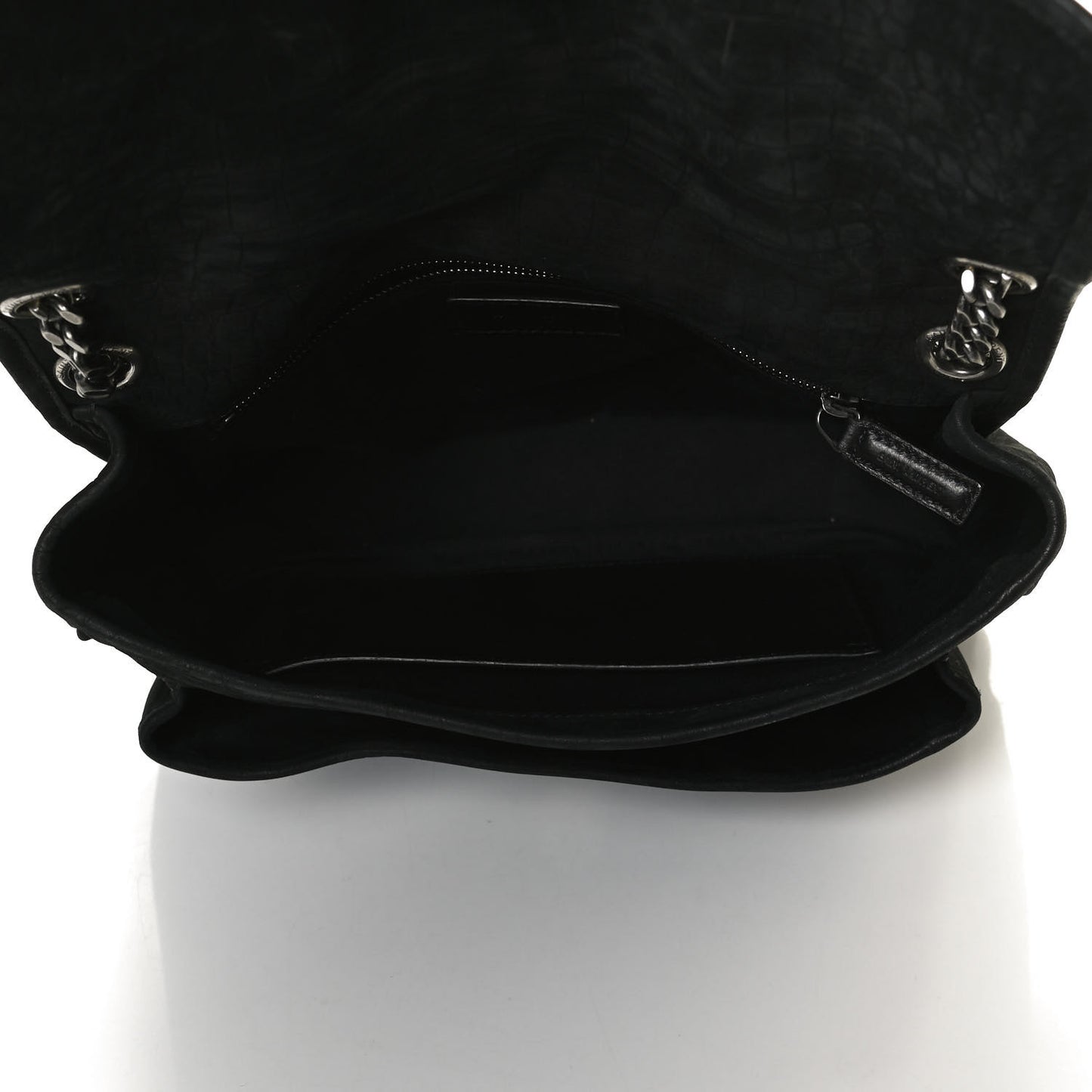 Nubuck Crocodile Embossed Monogram Medium Niki Chain Satchel Black