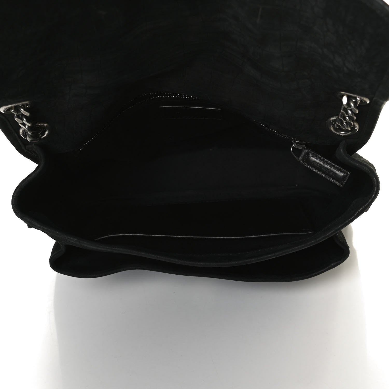 Saint Laurent Nubuck Crocodile Embossed Monogram Medium Niki Chain Satchel Black 4 of 12