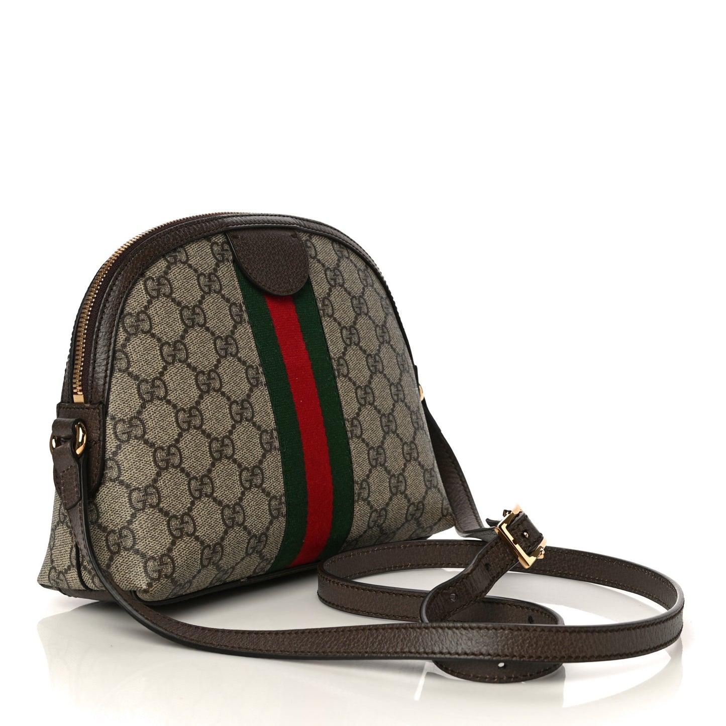 GG Supreme Monogram Textured Dollar Calfskin Web Small Ophidia Dome Shoulder Bag Beige Ebony New Acero