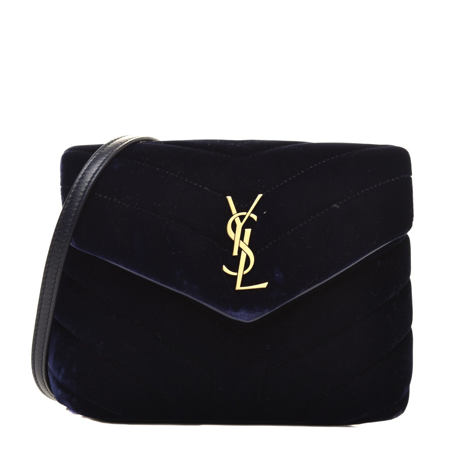 Saint Laurent Velvet Y Quilted Monogram Toy Loulou Crossbody Bag Navy 1 of 8