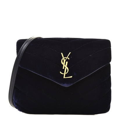 Saint Laurent Velvet Y Quilted Monogram Toy Loulou Crossbody Bag Navy 1 of 8