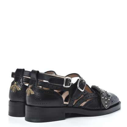 Gucci Calfskin Bee Embroidered Womens Queercore Brogue Wingtip Monk Strap Loafers 38 Black 4 of 8
